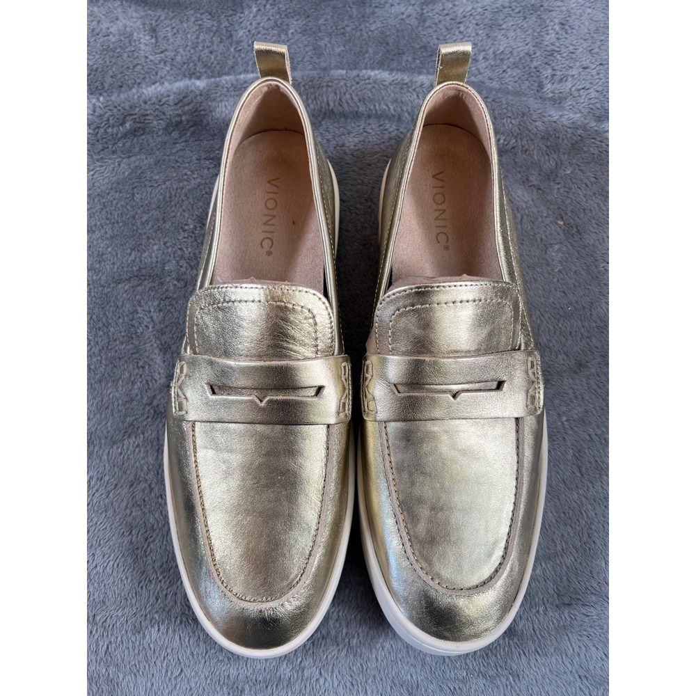 Vionic Uptown Loafers Shoes Womens 11 Gold Metallic Leather Platform